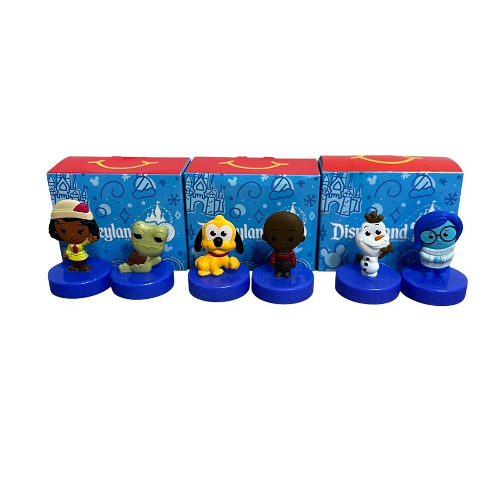 MCDONALDS Disneyland 70th Happy Meal Toys Lot 6 Tiana Crush Pluto Olaf Sadness
